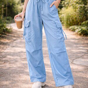 New Pants Powder Blue Baggy Leg Woman's Elastic Waist Size Medium